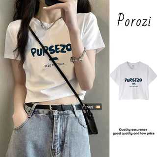 Porozi Áo Thun croptop Nữ Tay Ngắn In Chữ Mới