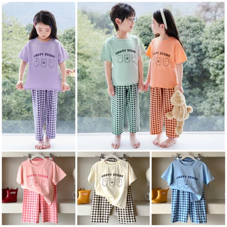 [Lf] Bộ đồ ngủ mùa xuân giữa cha mẹ và con cái Lycra Cotton 100-180cm Áo thun + Quần dài Bộ đồ chờ