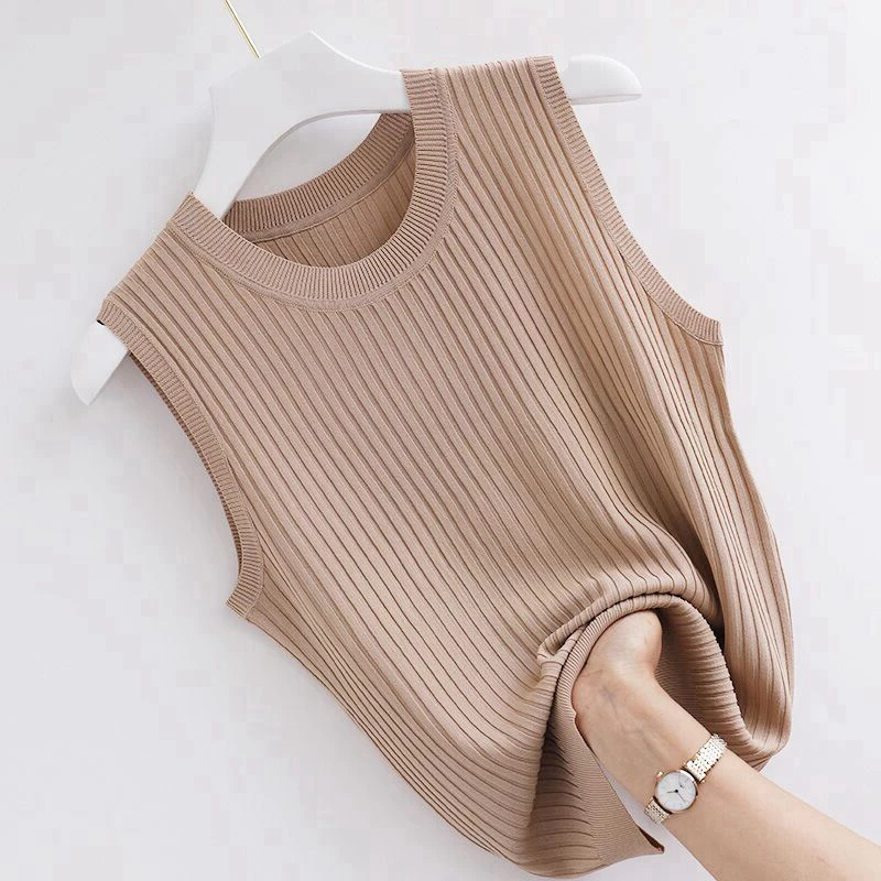 YAYUAN Áo Len Hai Dây Mỏng Cổ Tròn Rộng Họa Tiết Kẻ Sọc Thời Trang Mùa Hè Cho Nữ