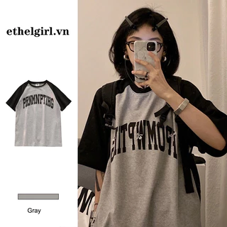 Ethelgirl Mỹ Vintage Raglan Cổ Tròn Tay Ngắn Nữ Đóng Tất Cả Trận Đấu Thường Ngày Hàng Đầu