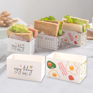 Set 10 Hộp Giấy Gói Bánh Mì / Hamburger / Cơm / Hamburger Chống Dầu Dùng Một Lần Tiện Lợi