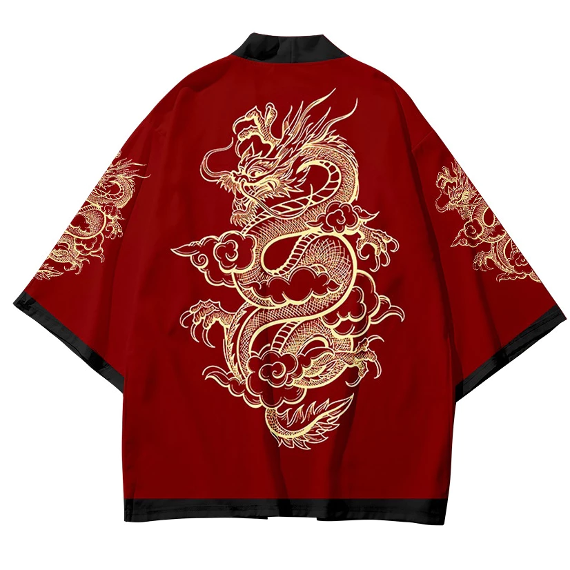 Áo Khoác Cardigan Màu Đỏ In Hình Rồng Phong Cách Châu Á Truyền Thống Nhật Bản Thiết Kế Mới Cho Nữ Yukata