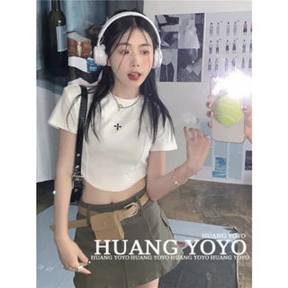 kumikumi Áo Thun Croptop Tay Ngắn Cổ Tròn Dáng Ôm Thời Trang Cho Nữ