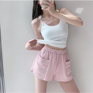 Châu Âu Mỹ Thỏ Hồng Bé Gái Tốt Quần Short Rời Eo Co Giãn Quần Short Ống Rộng Mùa Hè Hot Girl Quần Short Eo Cao Thường Ngày Nhà Quần Short Thẳng Dài Nhật Bản Cô Gái Đẹp Đôi Túi Dây Rút Quần Short Thể Thao Bé Gái Quần Nóng