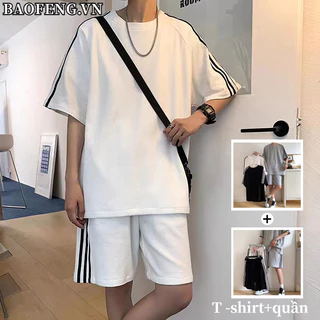 【M-5XL】Bộ Thể Thao Nam Nữ Bigsize Walv gegu set Áo Thun Dáng Rộng + Quần Short Thời Trang Mùa Hè Cho Cặp Đôi Cặp đôi đồ thể thao Bộ đồ thể thao sọc set đồ nam hàn quốc Bộ Nam Hè