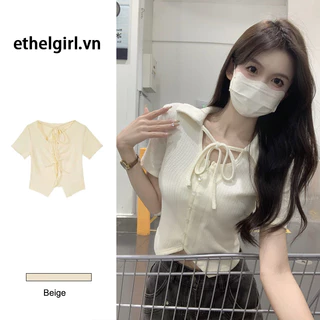 Ethelgirl Thời Trang Hàn Quốc Cổ Polo Slim Fit Áo Thun Tay Ngắn Nữ Khối Tất Cả Trận Đấu Crop top