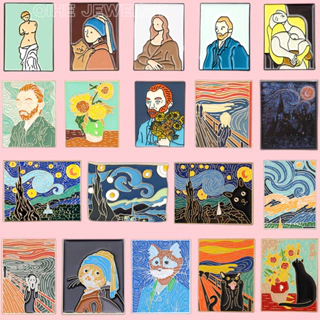 Ghim cài QIHE JEWELRY hình tranh sơn dầu Van Gogh 33 kiểu dáng làm quà tặng cho bạn bè