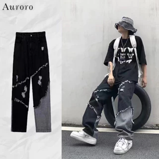 Quần jean nam rách gối unisex quần hiphop nam street style oversize quần bò đen nam thời trang hiphop quần baggy rách Denim quần jean nữ rách gối