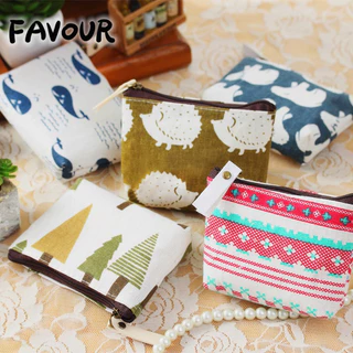 Ví Đựng Tiền Xu Bằng Vải Lanh Cotton Họa Tiết Hoạt Hình Phong Cách Retro Hàn Quốc Ốp