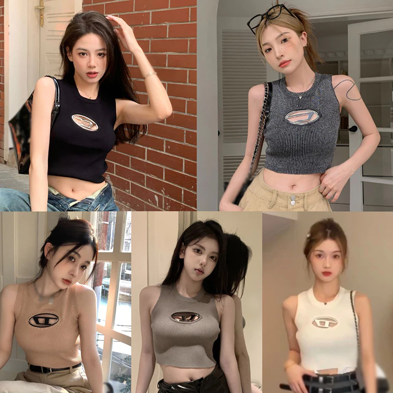 Áo Croptop Dệt Kim Sát Nách Dáng Ôm Phong Cách Hàn Quốc Thời Trang Cho Nữ