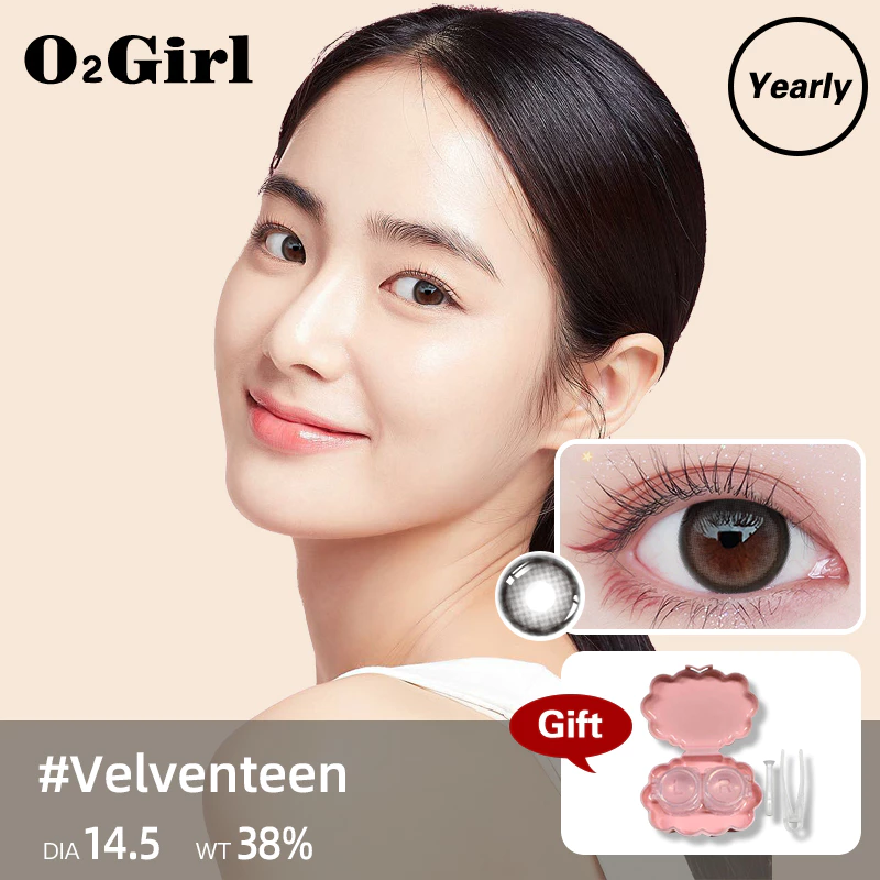 O2Girl Flagship Store Black Eye lens 2 Piece Hàng năm Ném nữ 14.5mm Kính cận vô hình Sinh viên Kích thước tự nhiên Kích thước không ném hàng ngày Đường kính lens mắt