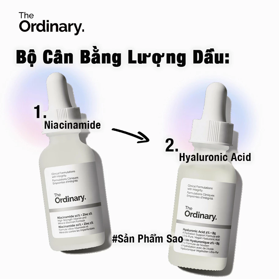 The Ordinary Niacinamide Serum B5 Axit Hyaluronic 2% + B5 / Niacinamide 10% + Zinc 1% Kiềm Dầu Và Cân Bằng Lượng Dầu - 2x30ml (Có Bán Lẻ)