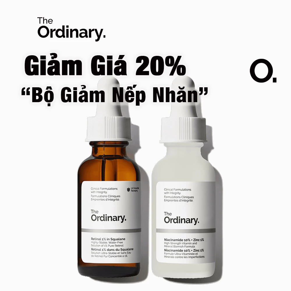 The Ordinary Bộ Giảm Nếp Nhăn / Ngăn Lão Hóa Da - Niacinamide 10% + Kẽm 1% / Retinol 1% In Squalane - 2x30ml (Có Bán Lẻ)