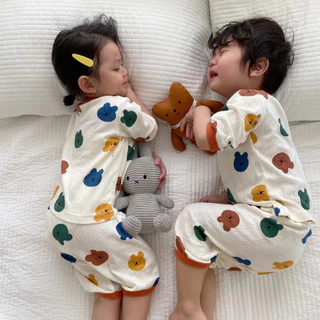 Bộ Đồ Ngủ Ba Món Bằng Vải Cotton Nguyên Chất Thoáng Khí In Hoạt Hình Kiểu Hàn Quốc 70-150cm Cho Bé