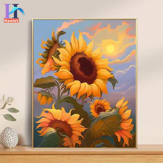 Set tranh tô màu số hóa DIY HAMLET hình bông hoa hướng dương handmade dành cho trang trí