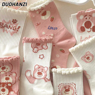 Vớ cotton Trơn Họa Tiết Hoạt Hình Dễ Thương Cho Nữ