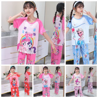 Bộ Đồ Ngủ Tay Ngắn Quần Dài Bằng Polyester In Họa Tiết Ngựa Pony Dễ Thương Dành Cho Bé Gái