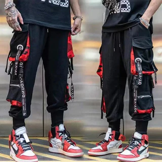 Quần Jogger Màu Đen Phối Túi Lớn Phong Cách Hip hop Đường Phố Cho Nam