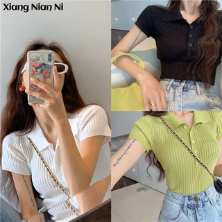 Xiang Nian Ni Áo Thun Dệt Kim Ôm Dáng Phong Cách Cổ Điển Đơn Giản Thời Trang Cho Nữ