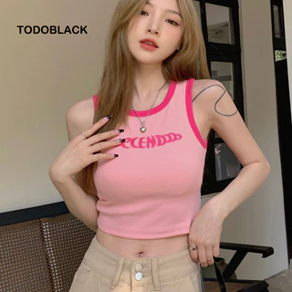 TODOBLACK Áo Thun crop top Co Giãn Thêu Hình Dành Cho Nữ