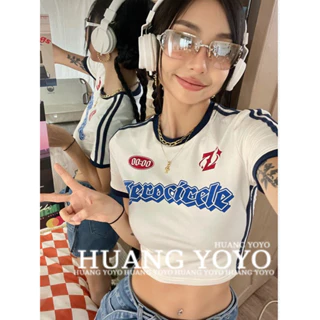 kumikumi Áo Thun Croptop Tay Ngắn Cổ Tròn In Chữ Phong Cách Mỹ Thời Trang Mùa Hè Cho Nữ