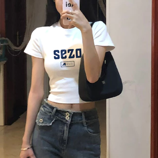 Xiaozhainv Áo Thun Croptop Tay Ngắn Dáng Ôm Kiểu Hàn Quốc Thời Trang Mùa Hè Cho Nữ