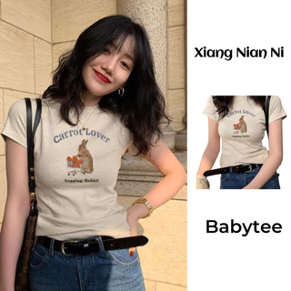 Xiang Nian Ni Áo Thun Tay Ngắn Dáng Ôm Phong Cách retro Thời Trang Mùa Hè Cho Nữ