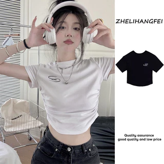 ZHELIHANGFEI Áo croptop màu trơn phong cách Hàn Quốc thời trang cao cấp cho nữ