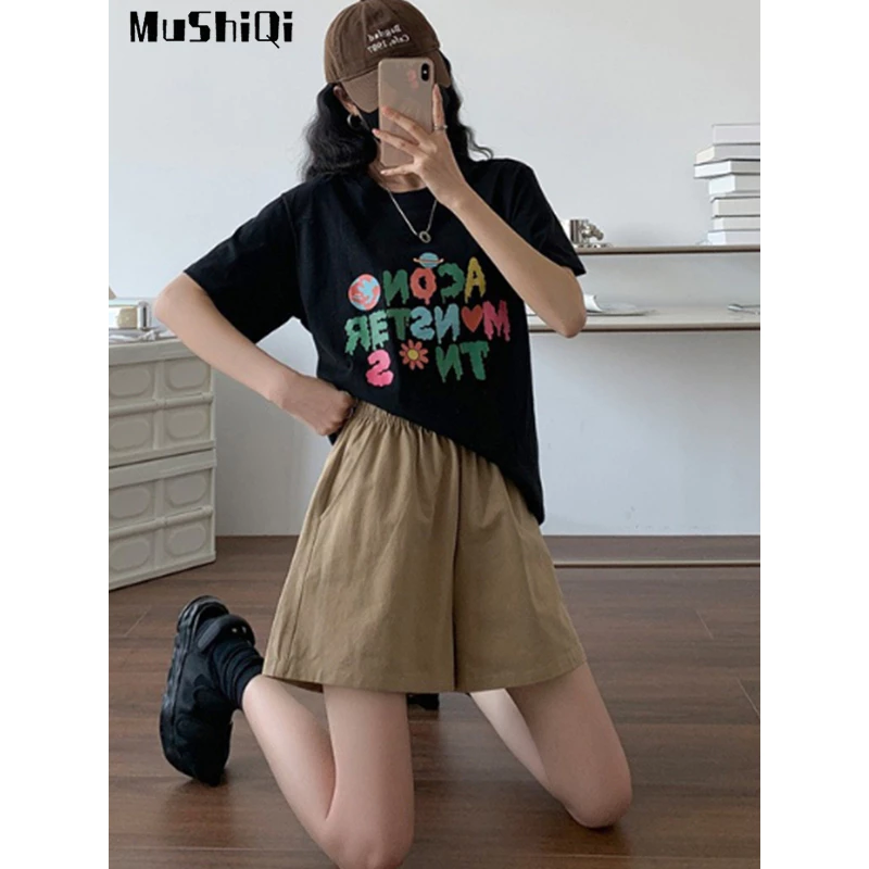 Quần Short Cotton Ống Rộng Phong Cách Hàn Quốc Mới Cho Nữ