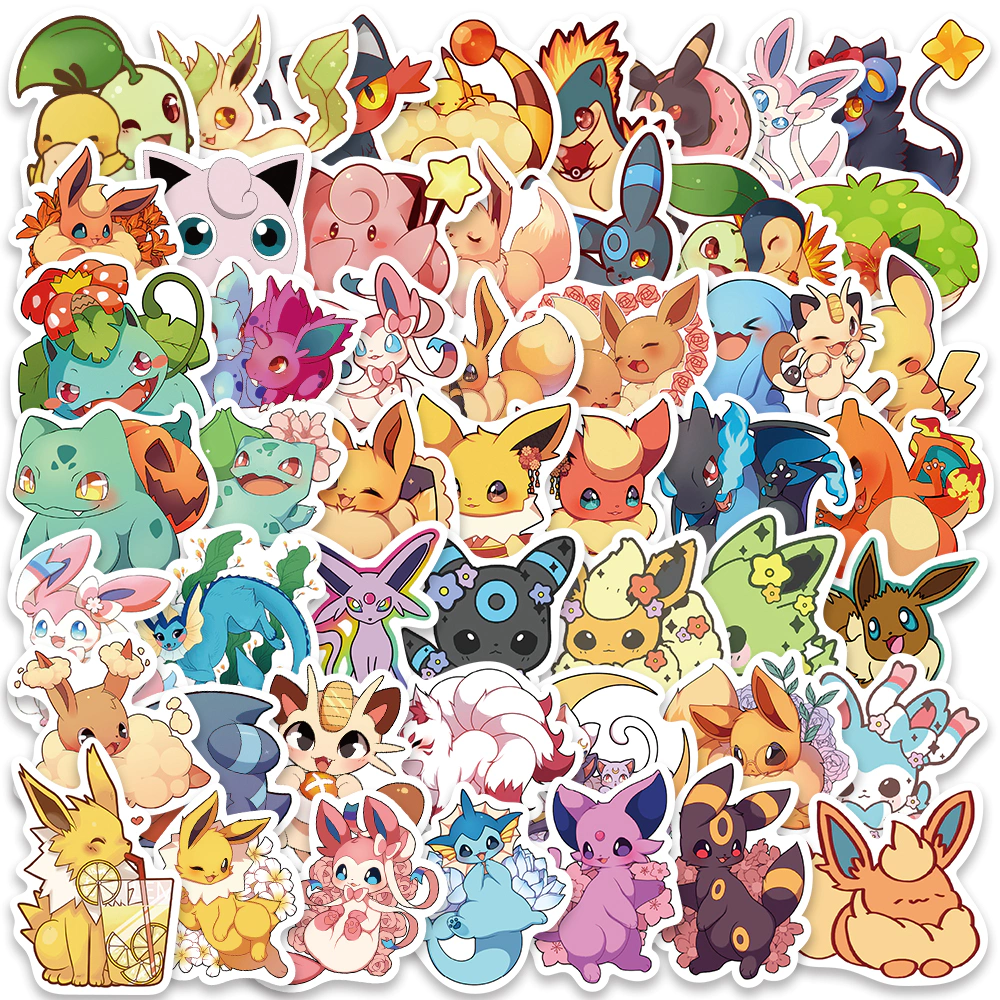 Bộ 50 Miếng Dán Hoạt Hình Pokemon Chống Thấm Nước