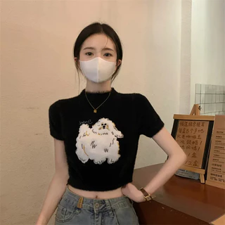 Áo Croptop Dệt Kim Phong Cách Ngọt Ngào Dễ Phối Đồ Thời Trang Mùa Hè Cho Nữ