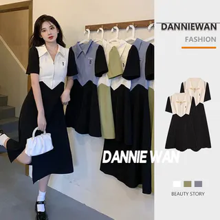 DannieWan váy nữ đầm thiết kế váy sơ mi dáng dài A22M1K8