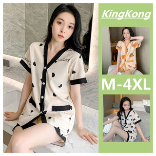 Bộ Đồ Ngủ Lụa Satin Plus Size Tay Ngắn Dáng Rộng Thời Trang Mùa Hè Cho Nữ Size M-4XL