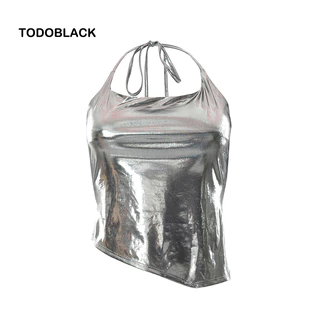 TODOBLACK Áo Croptop Hai Dây Màu Sắc Lấp Lánh Thời Trang Cho Nữ