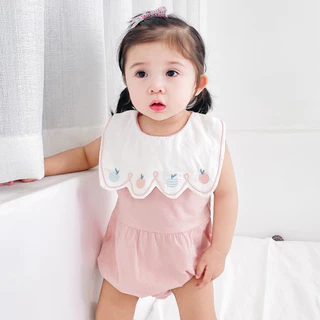 Bộ áo liền quần SANLUTOZ sát nách bằng vải cotton xinh xắn thời trang mùa hè cho bé