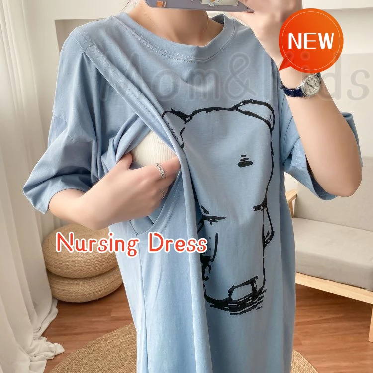 Mom&Kids Ready Stock Đầm Ngủ Ngắn Tay Thời Trang Mùa Hè Dành Cho Mẹ Bầu 40-100KG