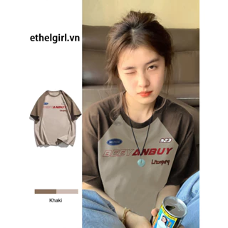 Ethelgirl Mỹ Raglan Retro In Hình Rời Tay Ngắn unisex Áo Thun Nữ Quần Áo Thường Ngày Phù Hợp Với Hàng Đầu