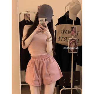 Ethelgirl Hàn Quốc 4 Màu Thời Trang Cao Cấp Quần Short Thể Thao Tất Cả Trận Đấu Nữ Vải Dây Rút Quần Ống Rộng