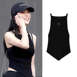 Blackpink Jisoo Jennie Áo Tank Top Dệt Kim Không Tay Dáng Ôm Gợi Cảm In Hình