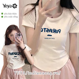 YEYA Áo Thun Cotton Ngắn Tay Cổ Tròn In Họa Tiết Phong Cách Hàn Quốc Cho Nữ