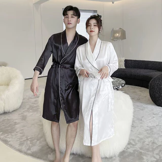 Áo Choàng Ngủ Kimono Bằng Lụa Satin Plus Size Cho Cặp Đôi