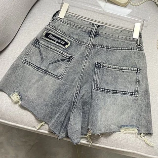 Jiashucheng Quần Short Denim Lưng Cao Ống Rộng Phong Cách Mới Mùa Hè Cho Nữ