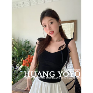 HUANG YOYO Áo Croptop Hai Dây Màu Trơn Dáng Ôm Thời Trang Mùa Hè Cho Nữ