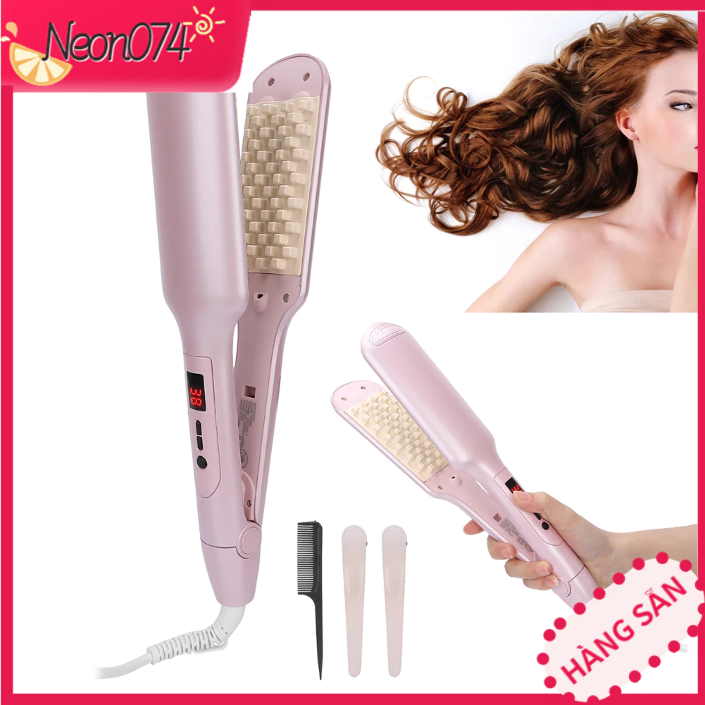 Máy bấm xù dập phồng chân vuông 2in1 - Máy Xoăn Uốn Tóc Dạng Lưới Crimper Cho Tạo Kiểu 110‑220V Volumizing - Neon074