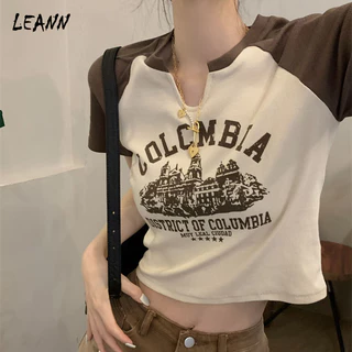 Áo Thun Croptop Nữ Tay Ngắn Trễ Vai Màu Trơn Phong Cách Retro Mỹ Độc Đáo HZFWC5546