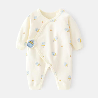 Áo Liền Quần Tay Dài Bằng Vải Cotton In Họa Tiết Dễ Thương Thời Trang Xuân Thu Cho Bé Gái 0-3 Tháng Tuổi