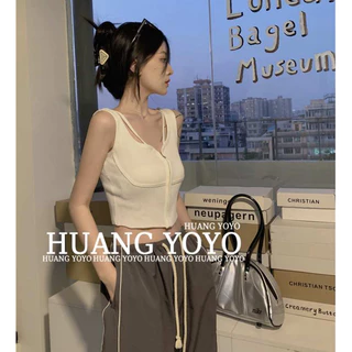 kumikumi HUANG YOYO Áo croptop Dệt Kim Thời Trang Mùa Hè Hàn Quốc 2023 Cho Nữ