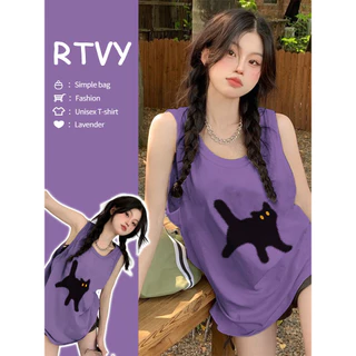 【RTVY】Áo tank top Sát Nách Màu Tím Phong Cách retro Mỹ