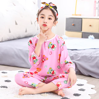 Bộ Đồ Ngủ Cotton Tay Lửng Màu Sắc Đáng Yêu Dành Cho Bé Gái