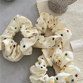 Dây Cột Tóc Scrunchies Bằng Vải Họa Tiết Chấm Bi Phong Cách Hàn Quốc Thời Trang Cho Nữ